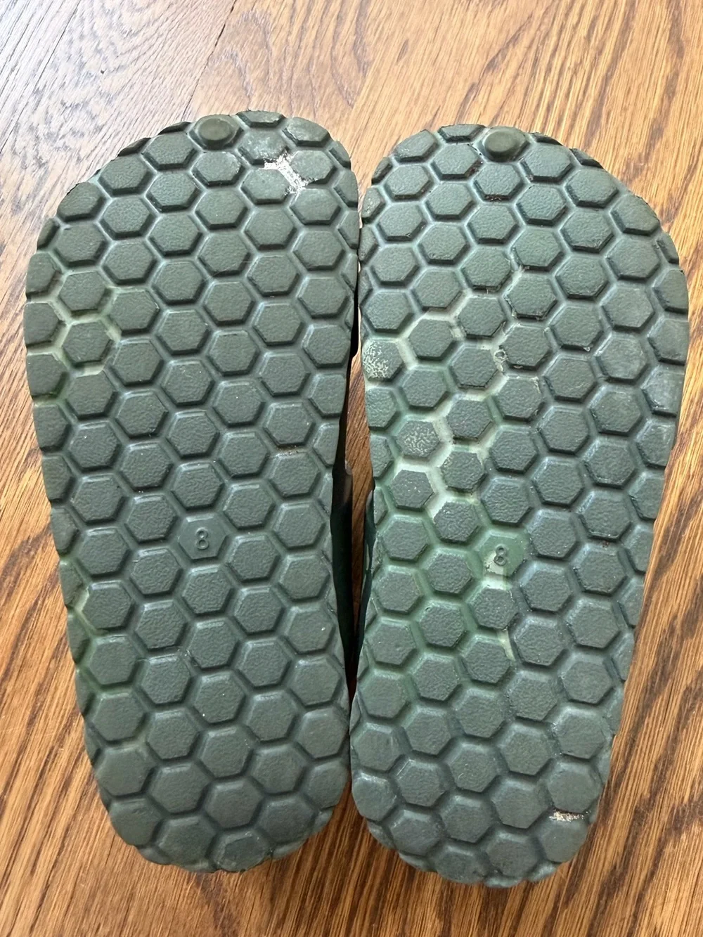 Cat & Jack Green Camo Sandals with Orange Buckles, toddler size 8